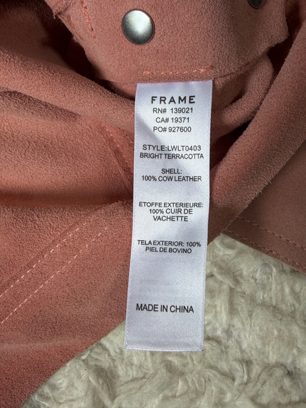 FRAME leather suede pink cropped moto silver western snap jacket medium - Picture 8 of 11